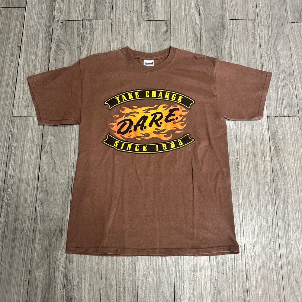 Vintage Dare Brown With Flames Take Charge Since 1983 Shirt
